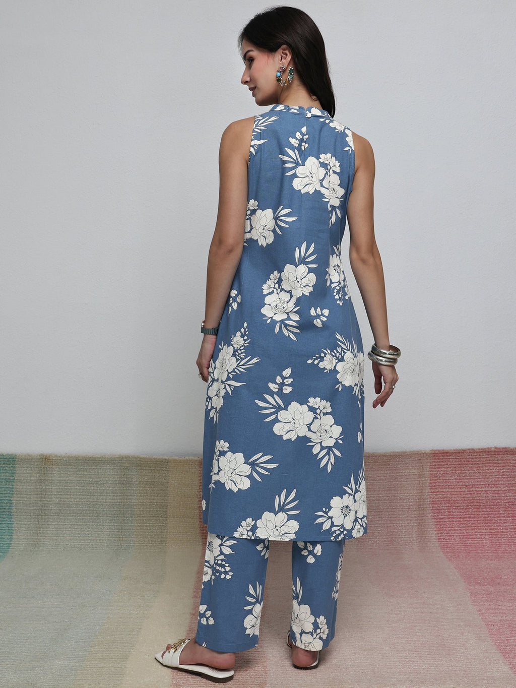 Libas Blue Floral Printed Cotton Blend Co-Ord Set CO87