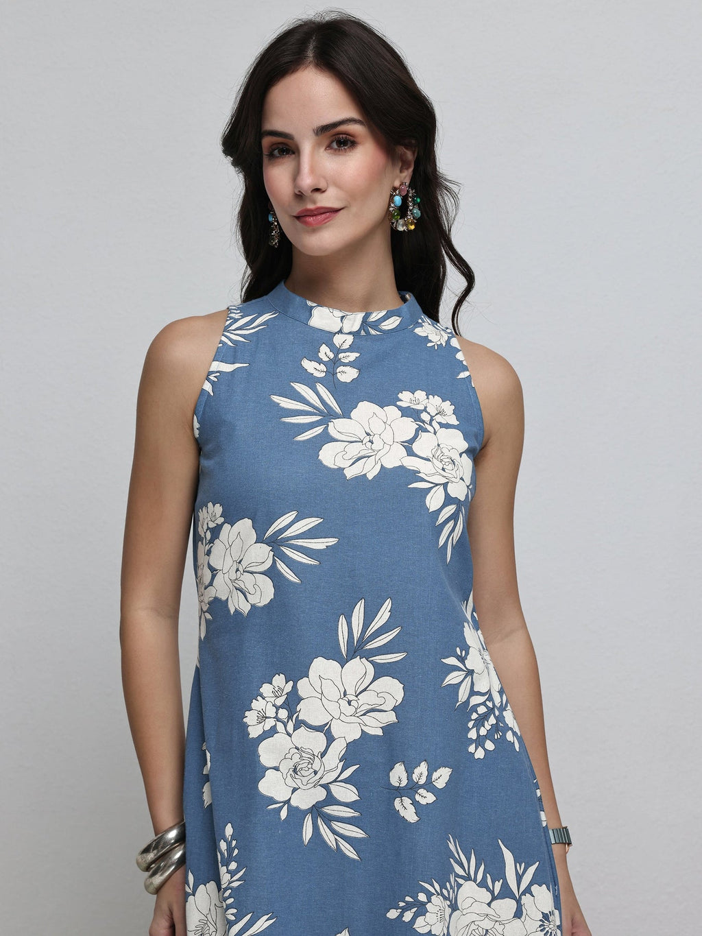Libas Blue Floral Printed Cotton Blend Co-Ord Set CO87