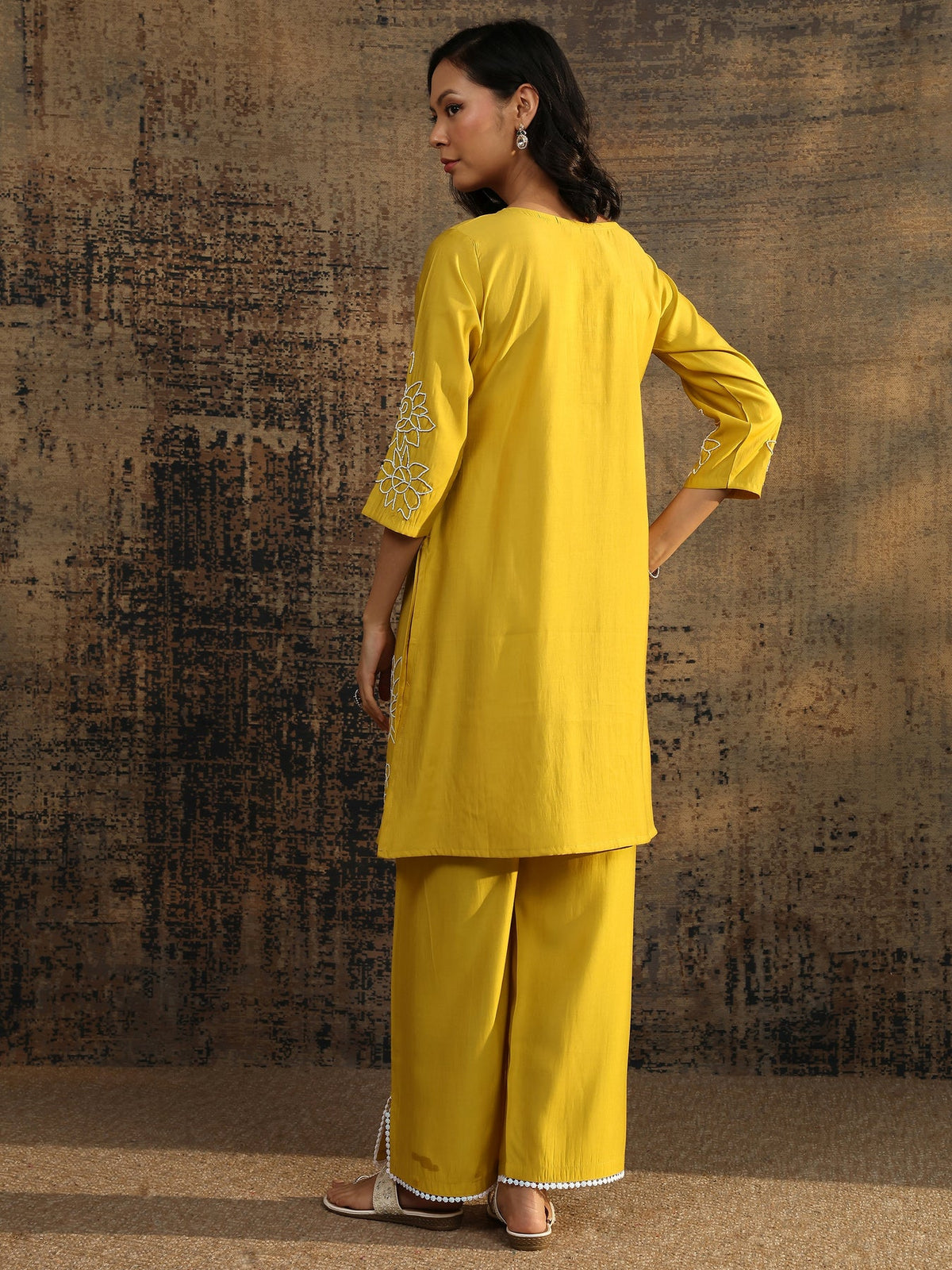 Libas Yellow Printed Silk Blend Co-Ord Set CO87