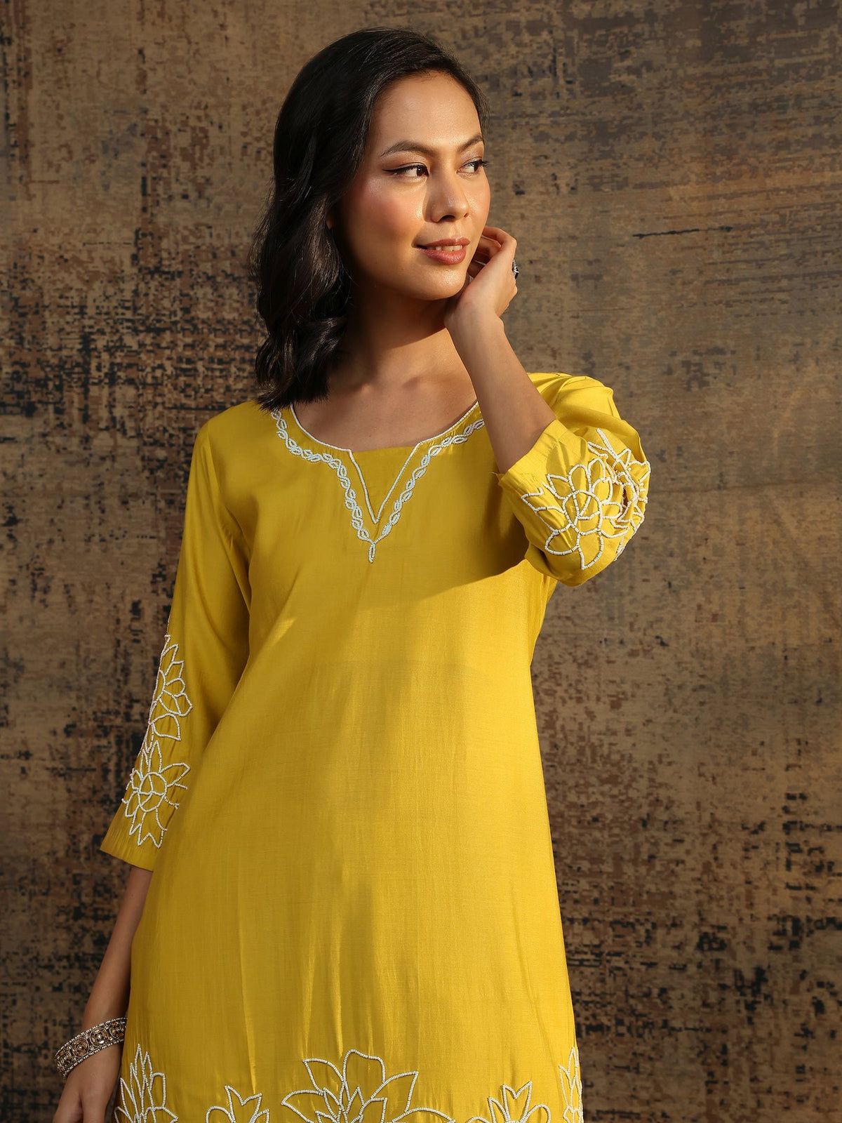 Libas Yellow Printed Silk Blend Co-Ord Set CO87