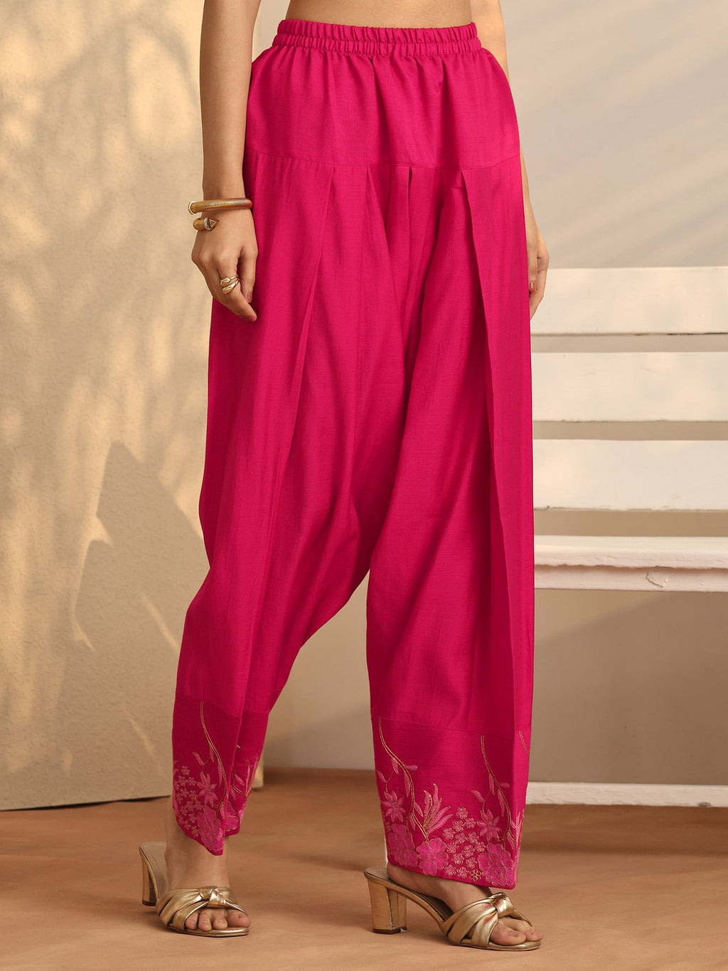 Libas Pink Embroidered Silk Blend Co-Ord Sets CO87