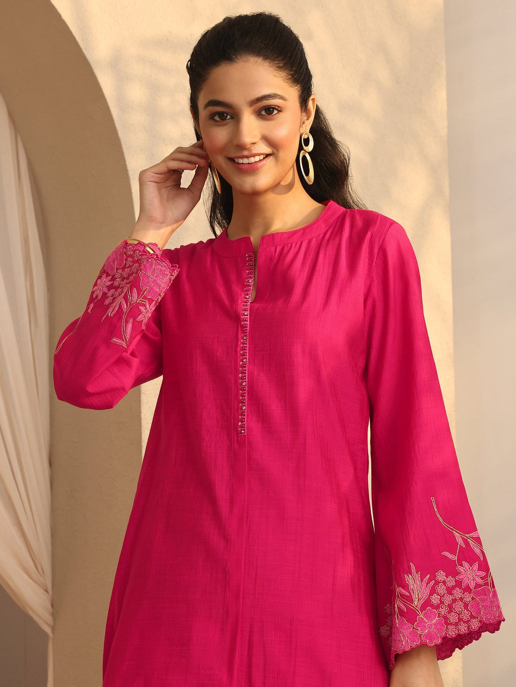 Libas Pink Embroidered Silk Blend Co-Ord Sets CO87