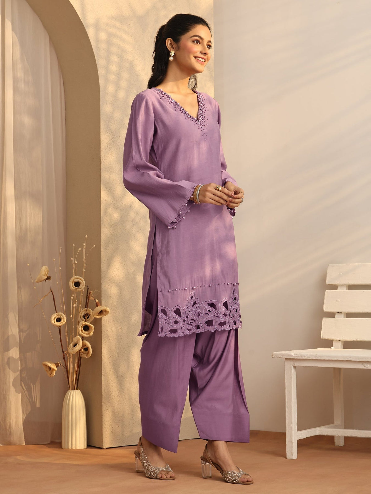 Libas Mauve Embellished Silk Blend Co-Ord Sets CO87
