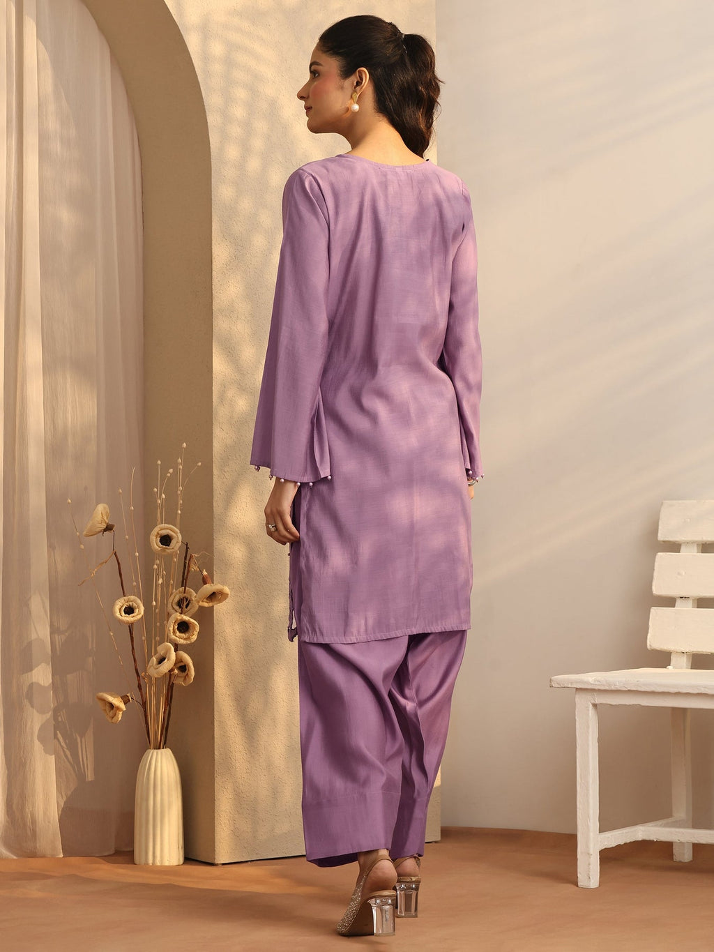 Libas Mauve Embellished Silk Blend Co-Ord Sets CO87