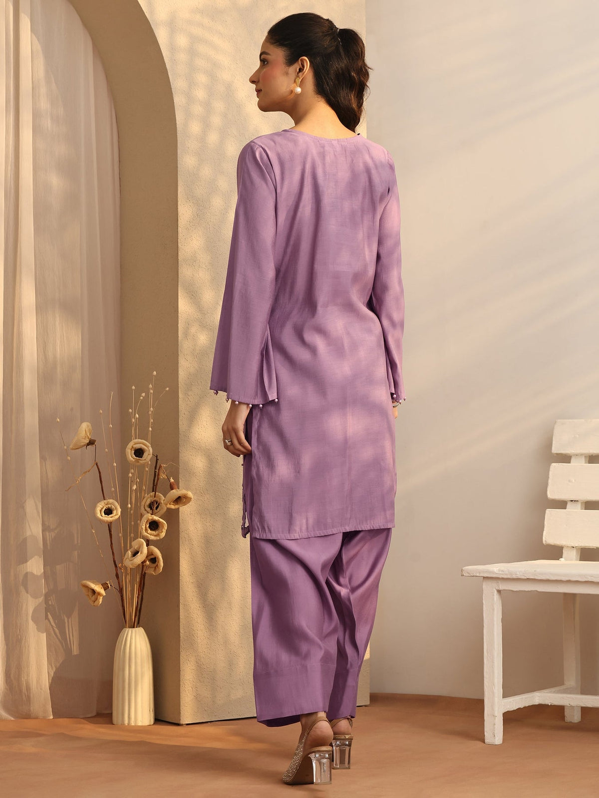 Libas Mauve Embellished Silk Blend Co-Ord Sets CO87