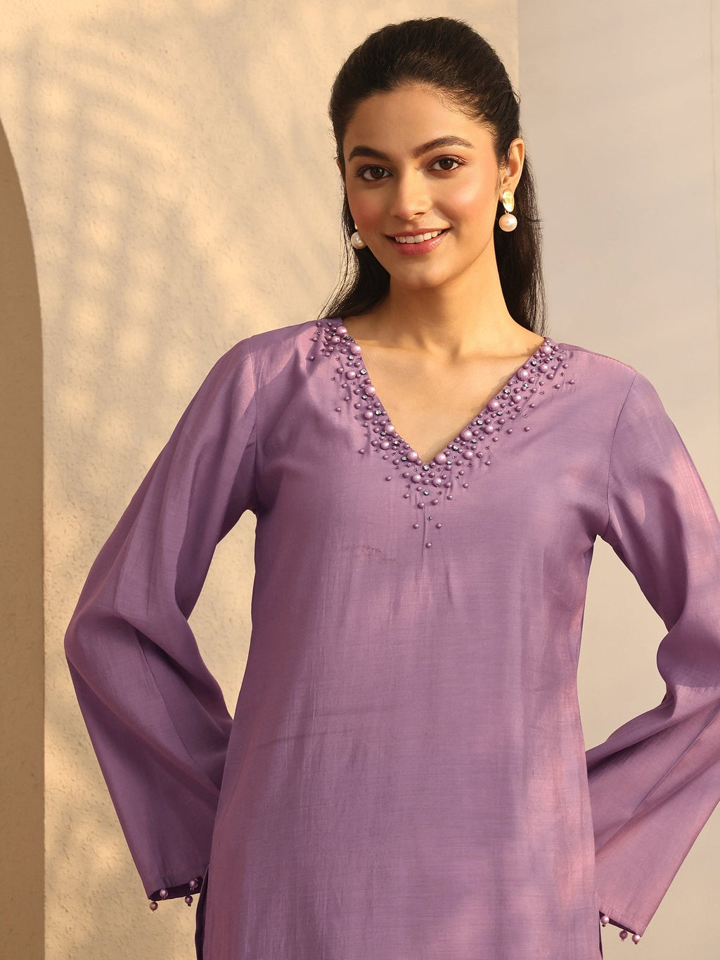 Libas Mauve Embellished Silk Blend Co-Ord Sets CO87