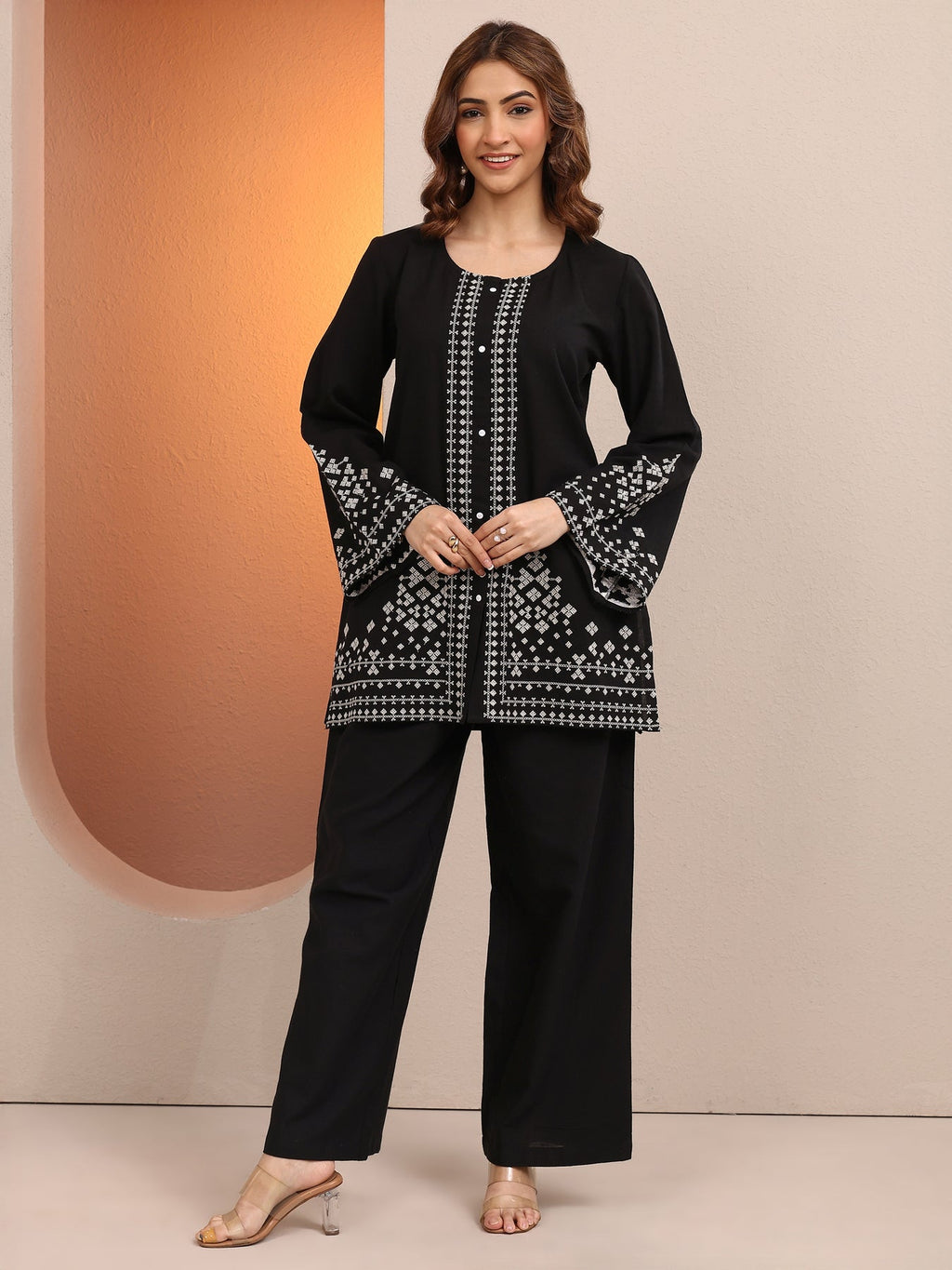 Libas Black Printed Cotton Blend Co-Ord Sets CO87