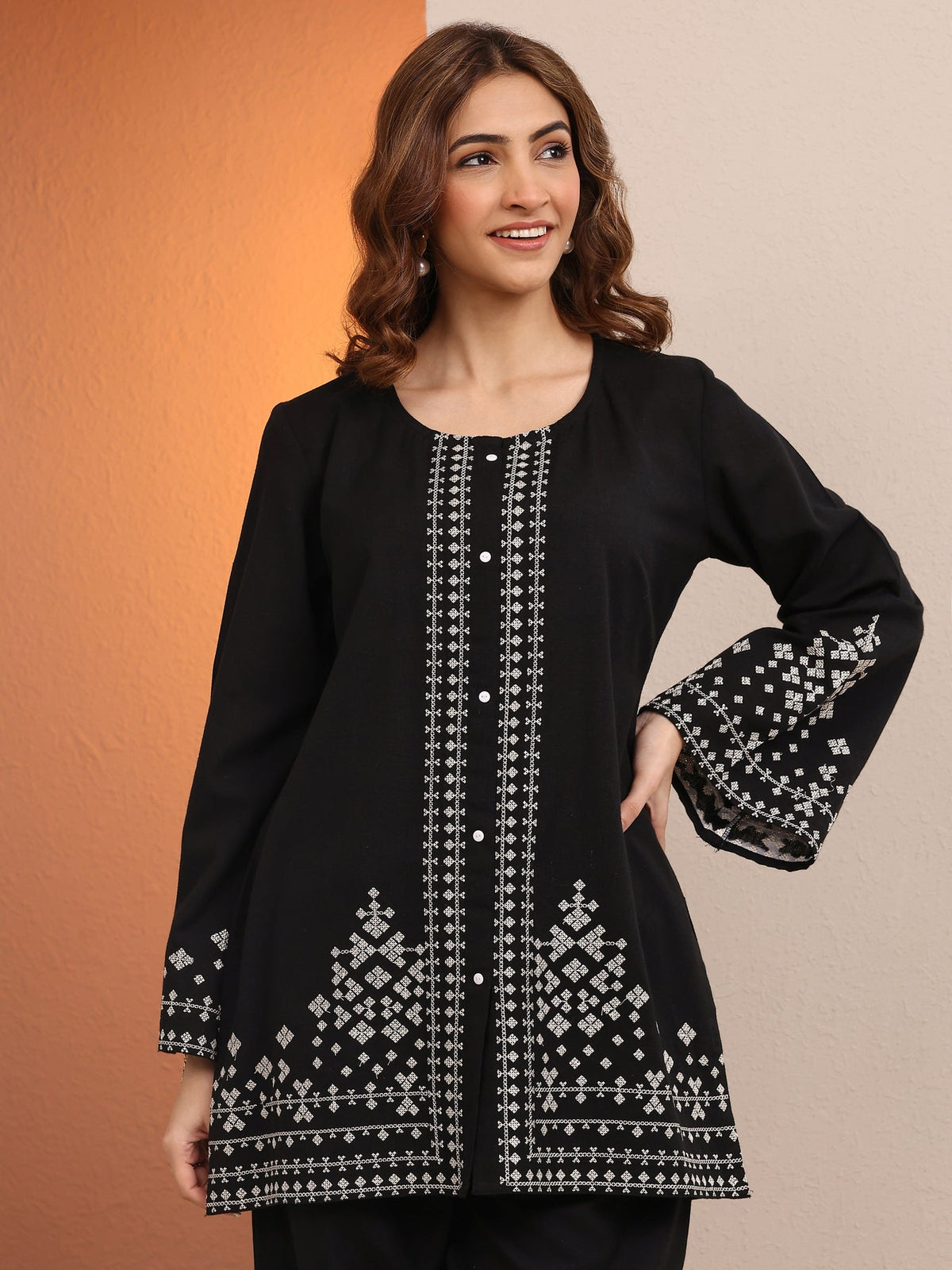 Libas Black Printed Cotton Blend Co-Ord Sets CO87