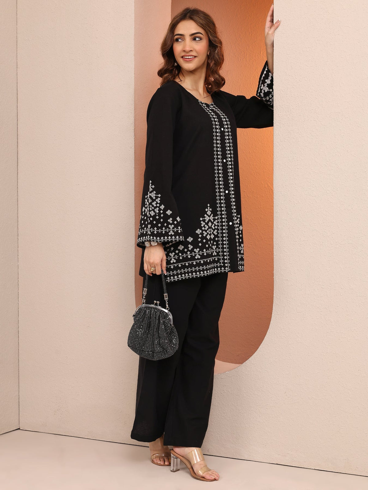Libas Black Printed Cotton Blend Co-Ord Sets CO87
