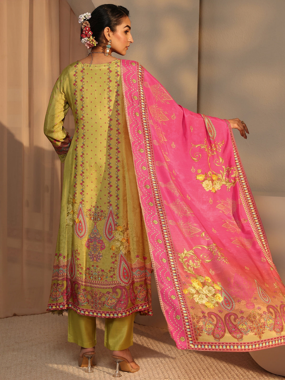 Libas Multi Floral Silk Blend A-Line Suit Set With Dupatta