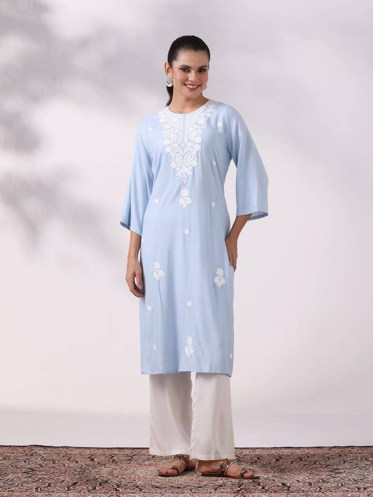 Women Liva Blue Embroidered Kurta | U3S - view 5