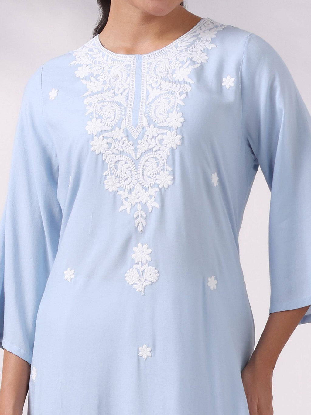 Women Liva Blue Embroidered Kurta | U3S - view 6