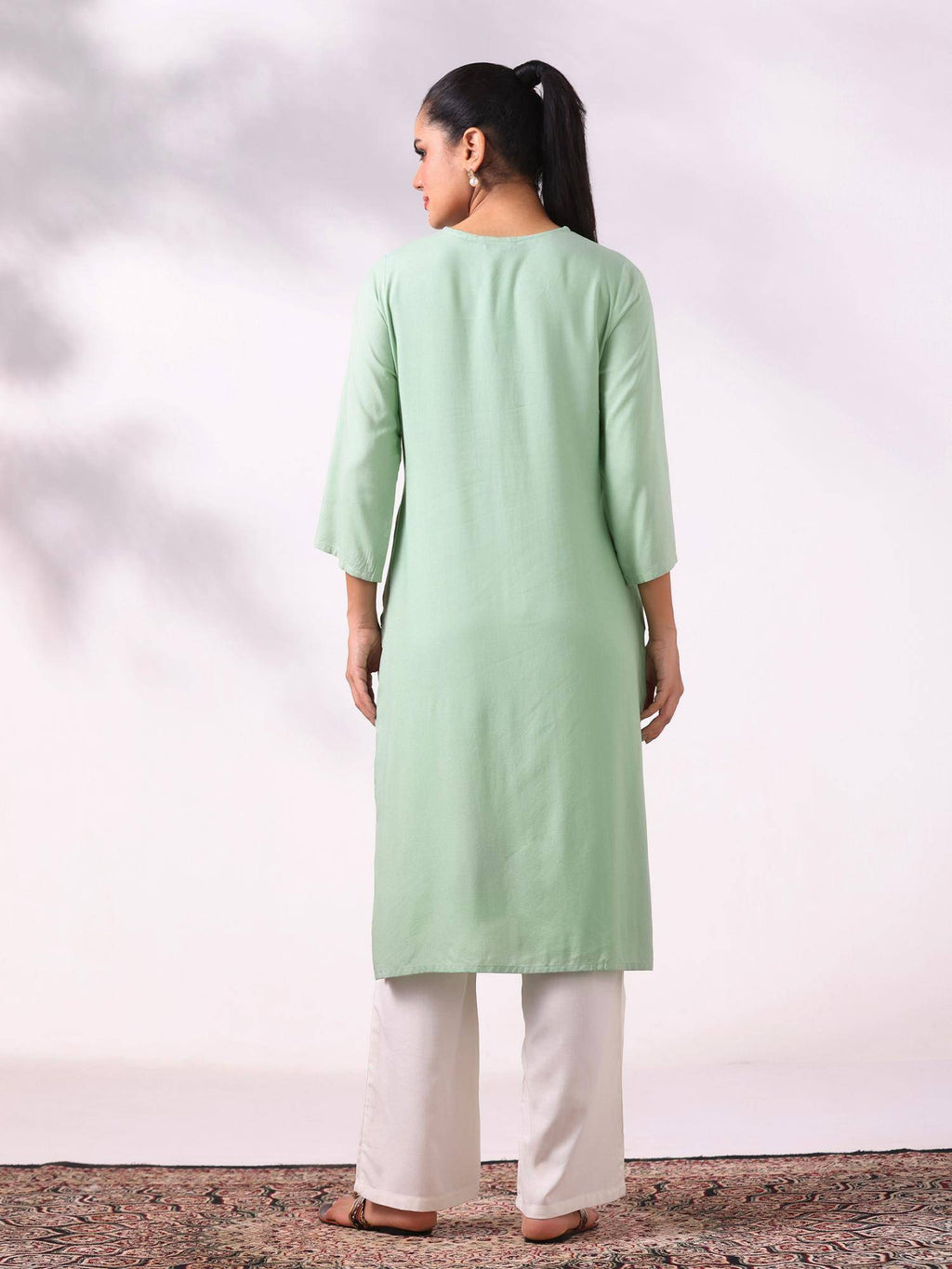 Women Liva Blue Embroidered Kurta | U3S - view 8