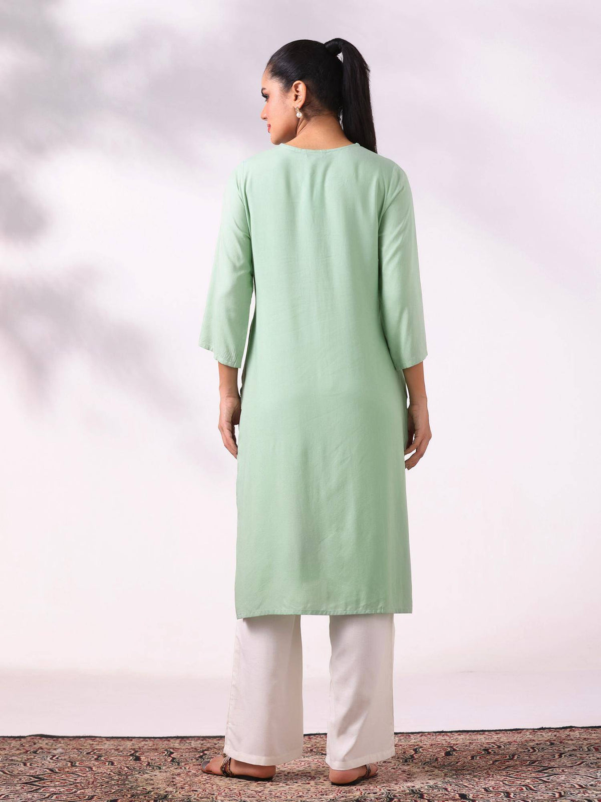 Women Liva Blue Embroidered Kurta | U3S - view 8