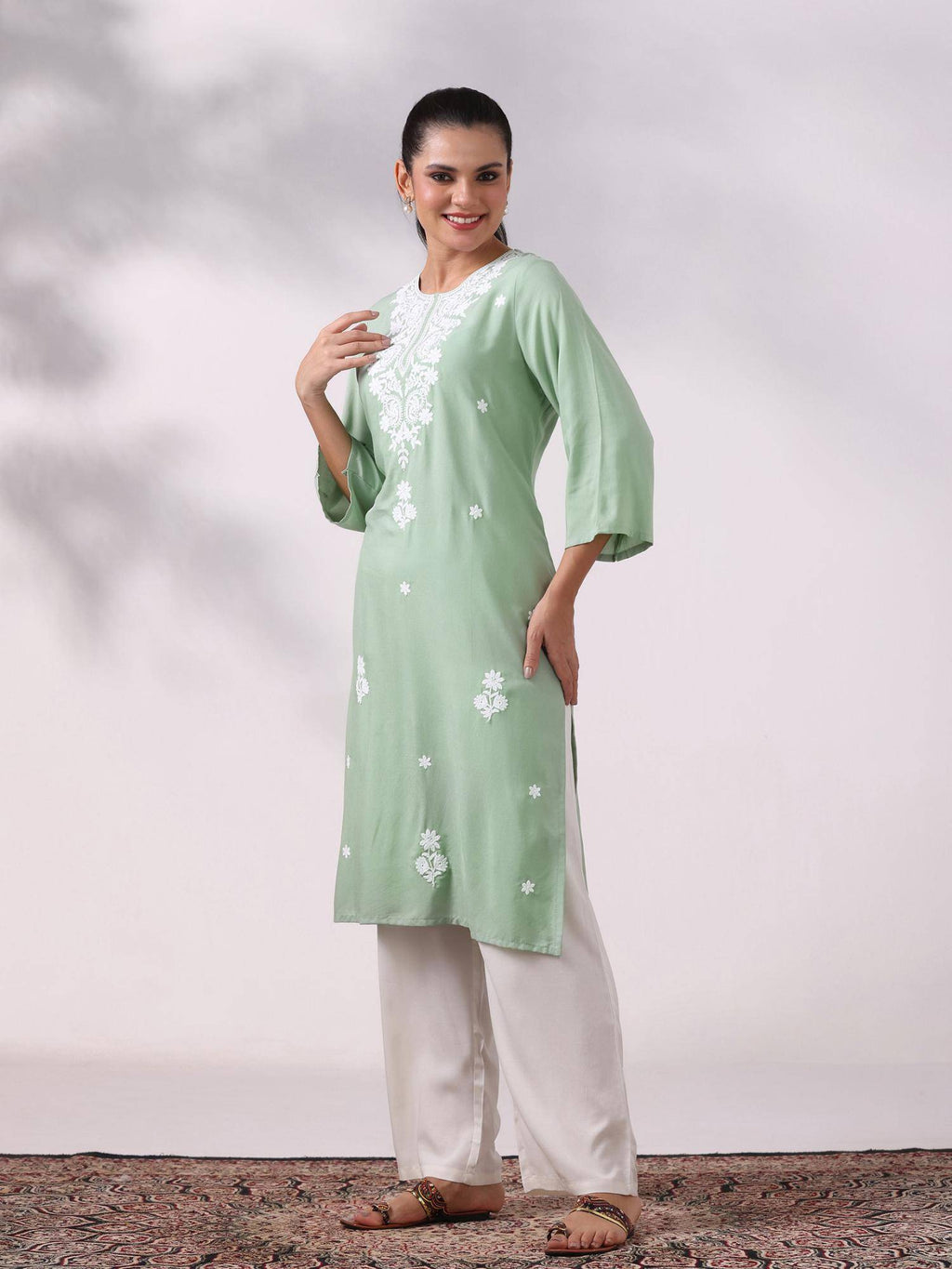 Women Liva Blue Embroidered Kurta | U3S - view 9