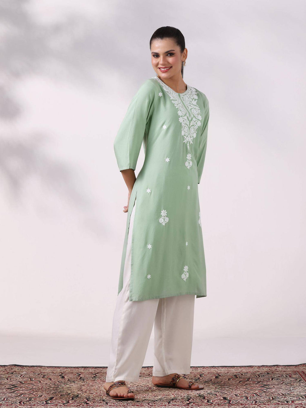 Women Liva Blue Embroidered Kurta | U3S - view 10