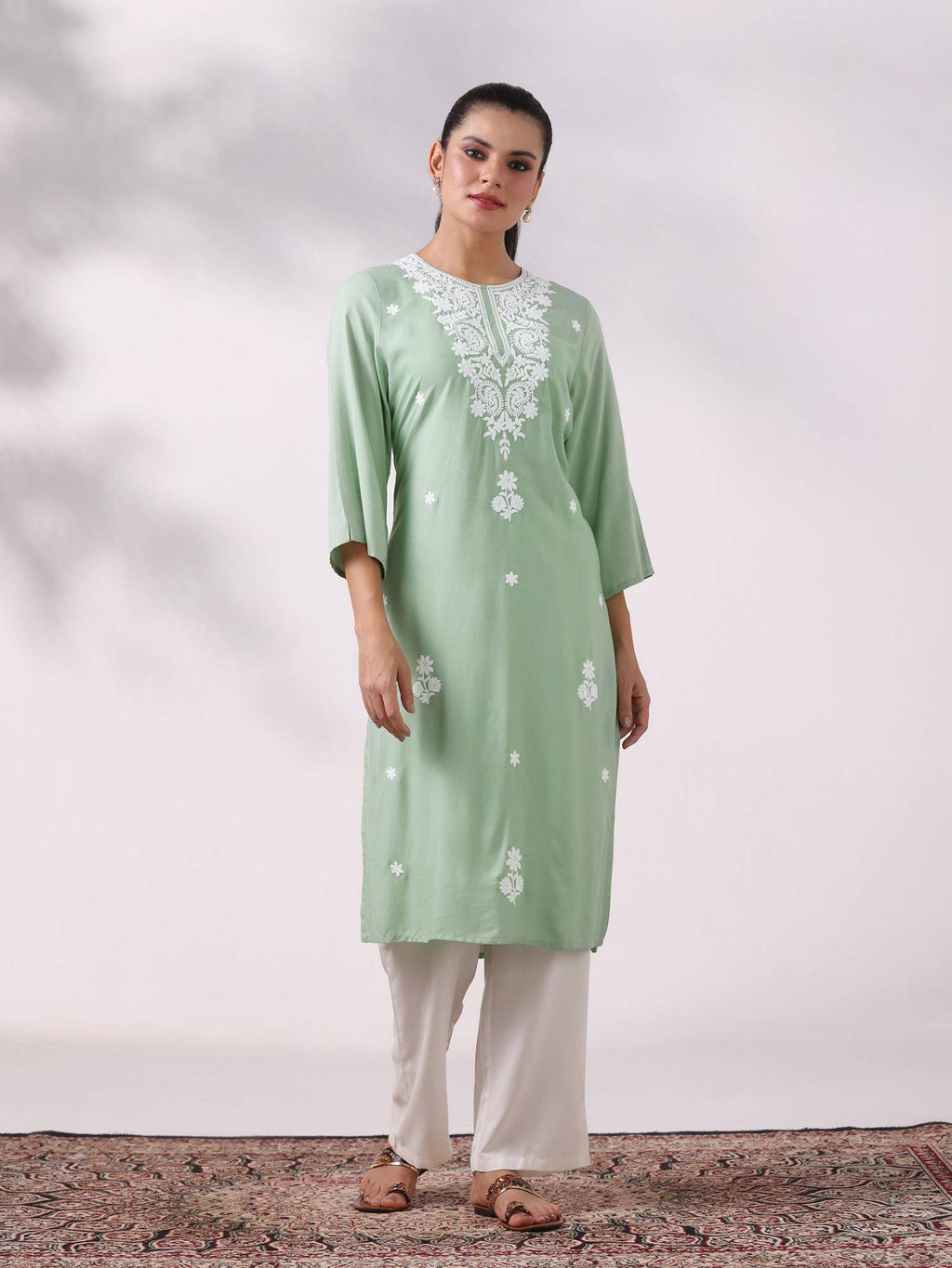 Women Liva Blue Embroidered Kurta | U3S - view 11