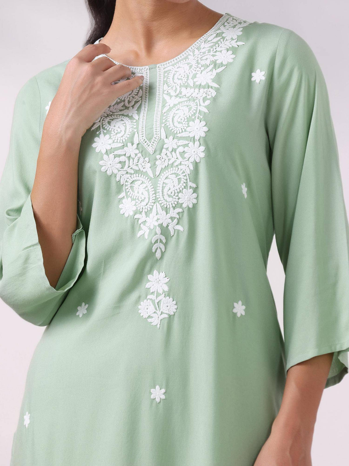 Women Liva Blue Embroidered Kurta | U3S - view 12