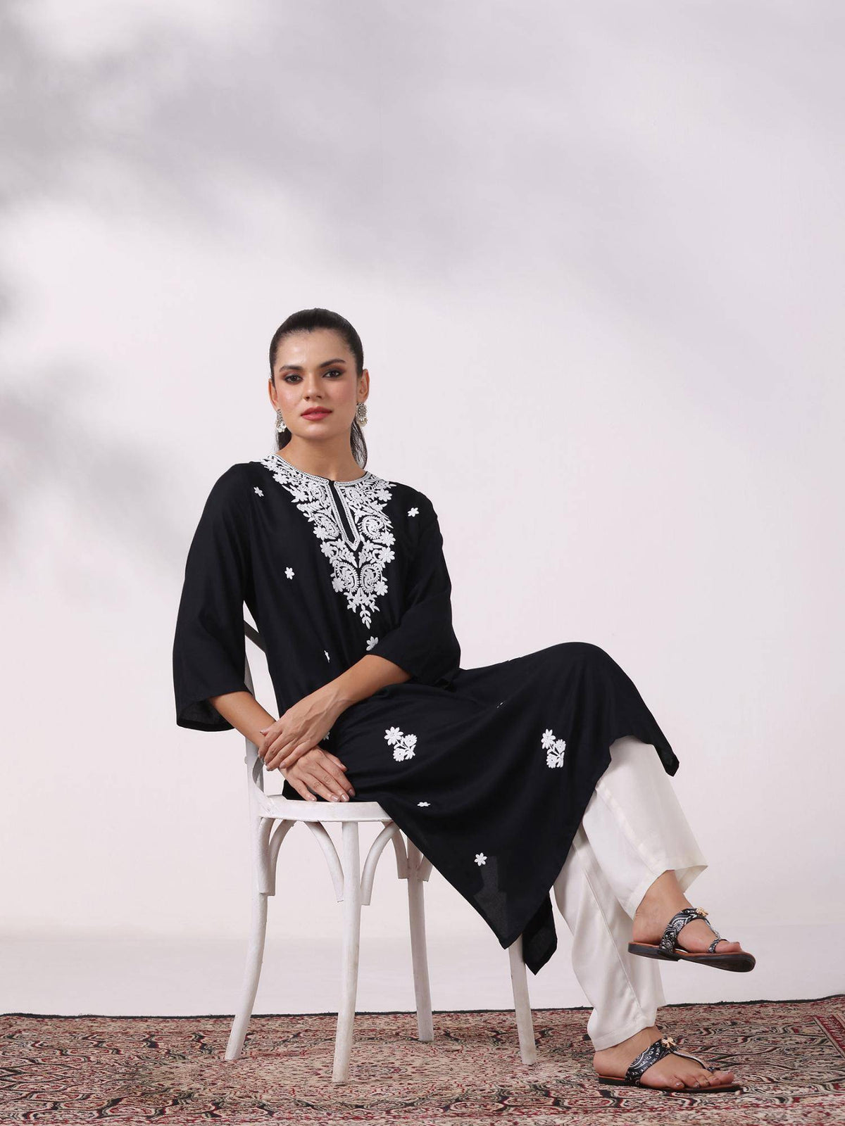 Women Liva Blue Embroidered Kurta | KDG - view 13