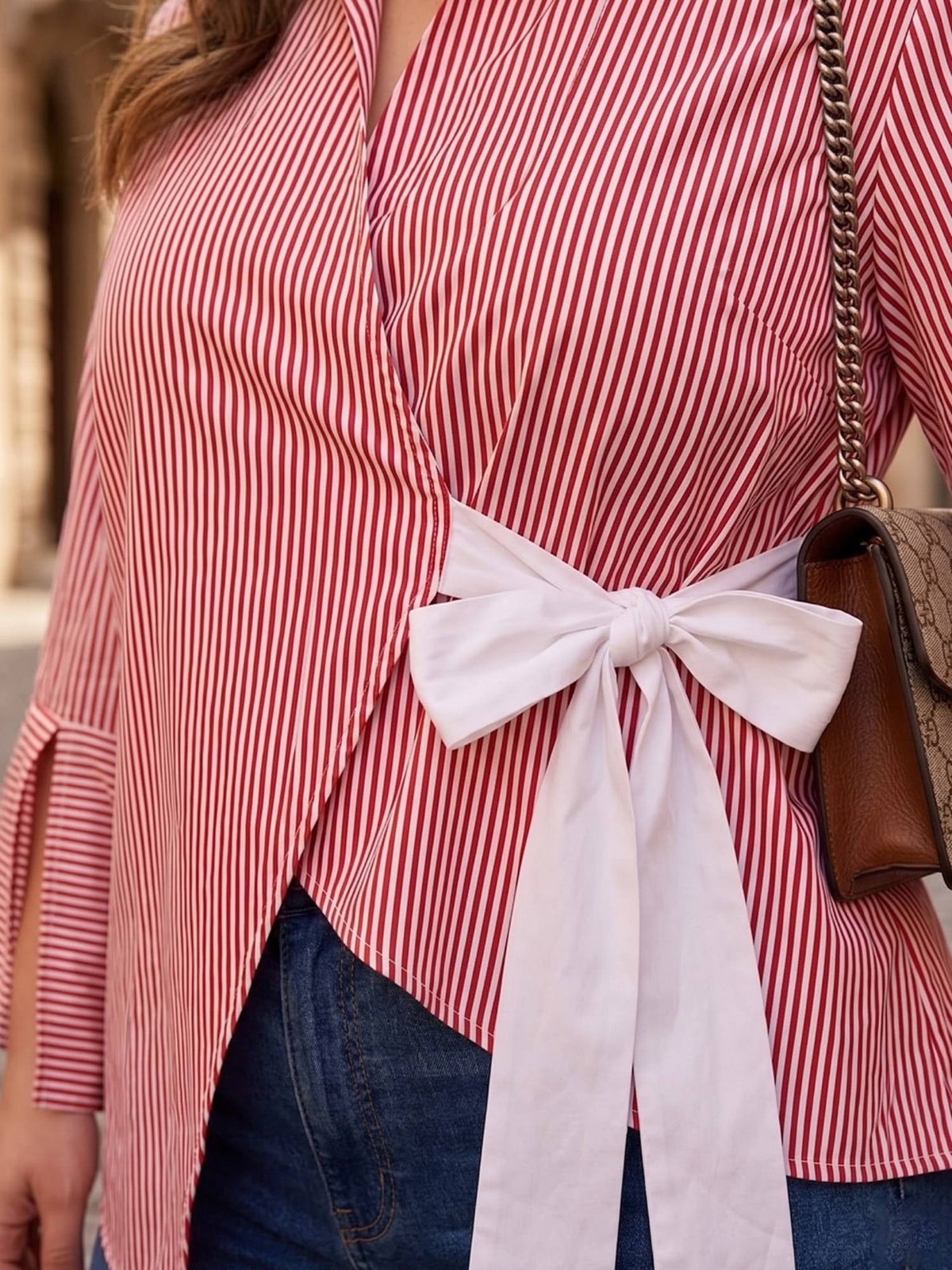 Red Stripe Wrap Around Shirt | S67 - view 3