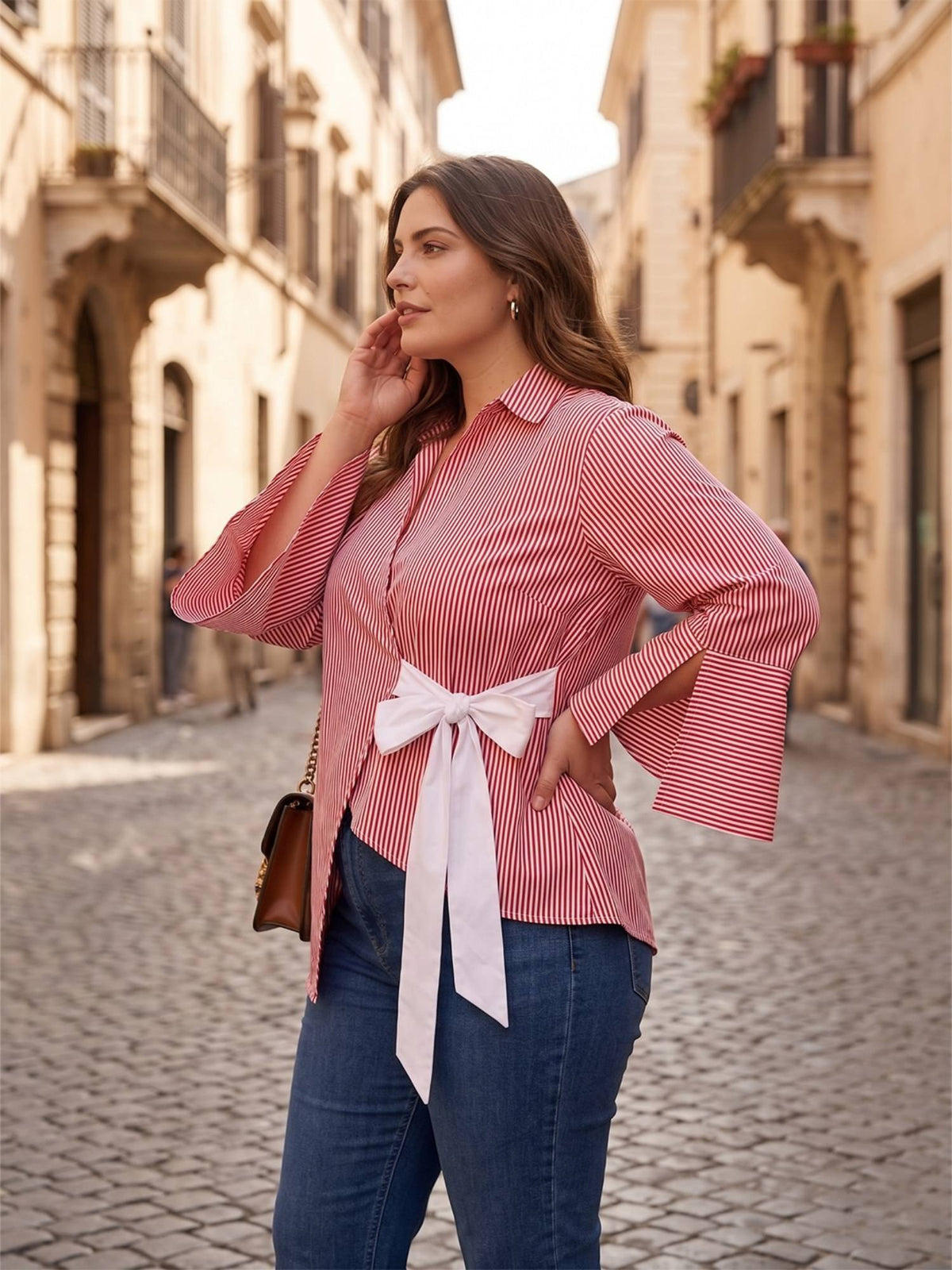 Red Stripe Wrap Around Shirt | S67 - view 4