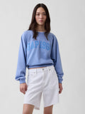 Blue Graphic Print Relaxed Raglan Crew Neck Sweatshirt | HD56 - view 1