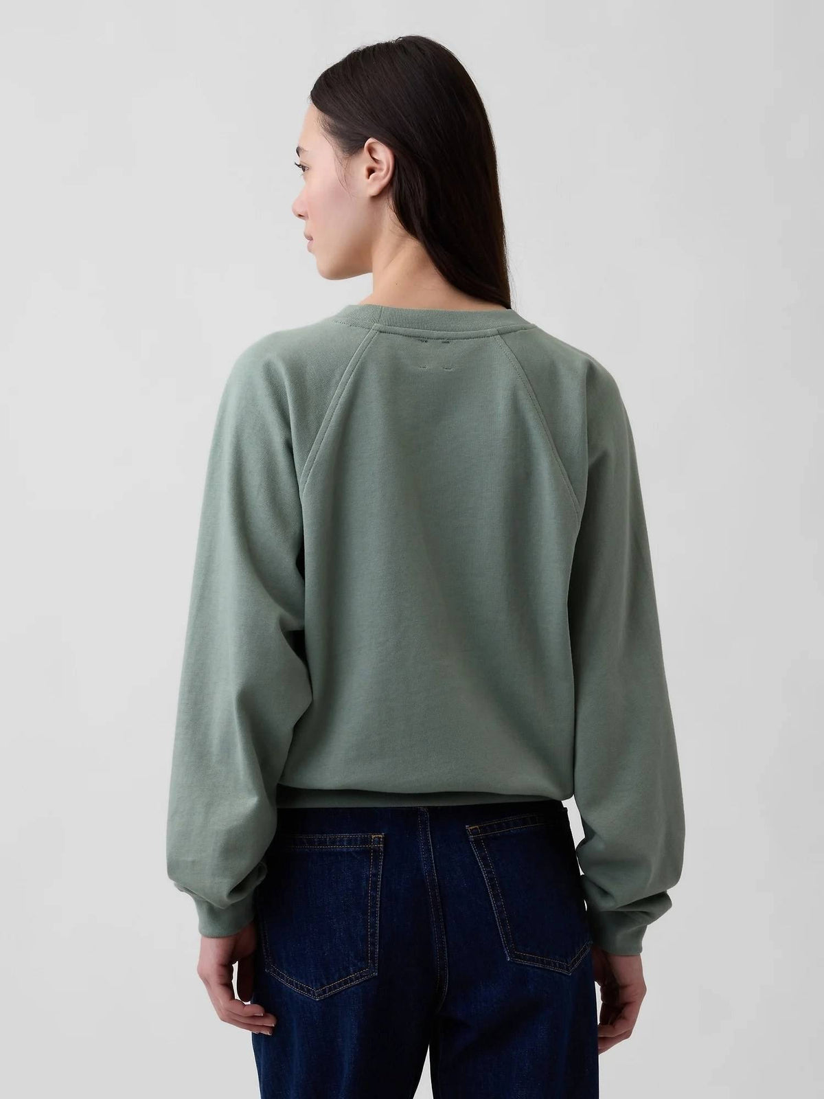 Green Logo Print Crew Neck Raglan Relaxed Sweatshirt | HD56 - view 2