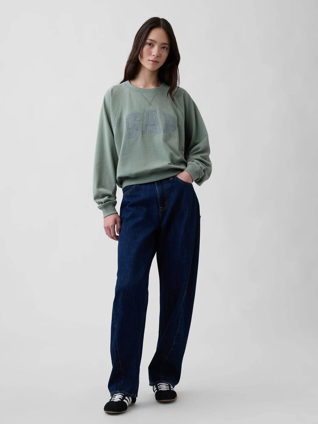 Green Logo Print Crew Neck Raglan Relaxed Sweatshirt | HD56 - view 4