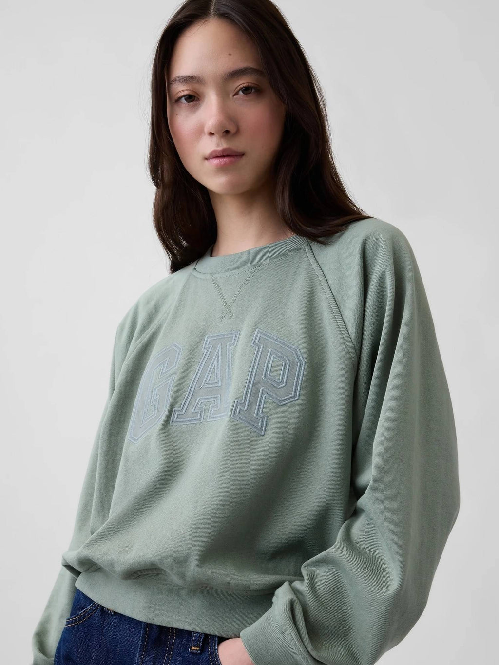 Green Logo Print Crew Neck Raglan Relaxed Sweatshirt | HD56 - view 5