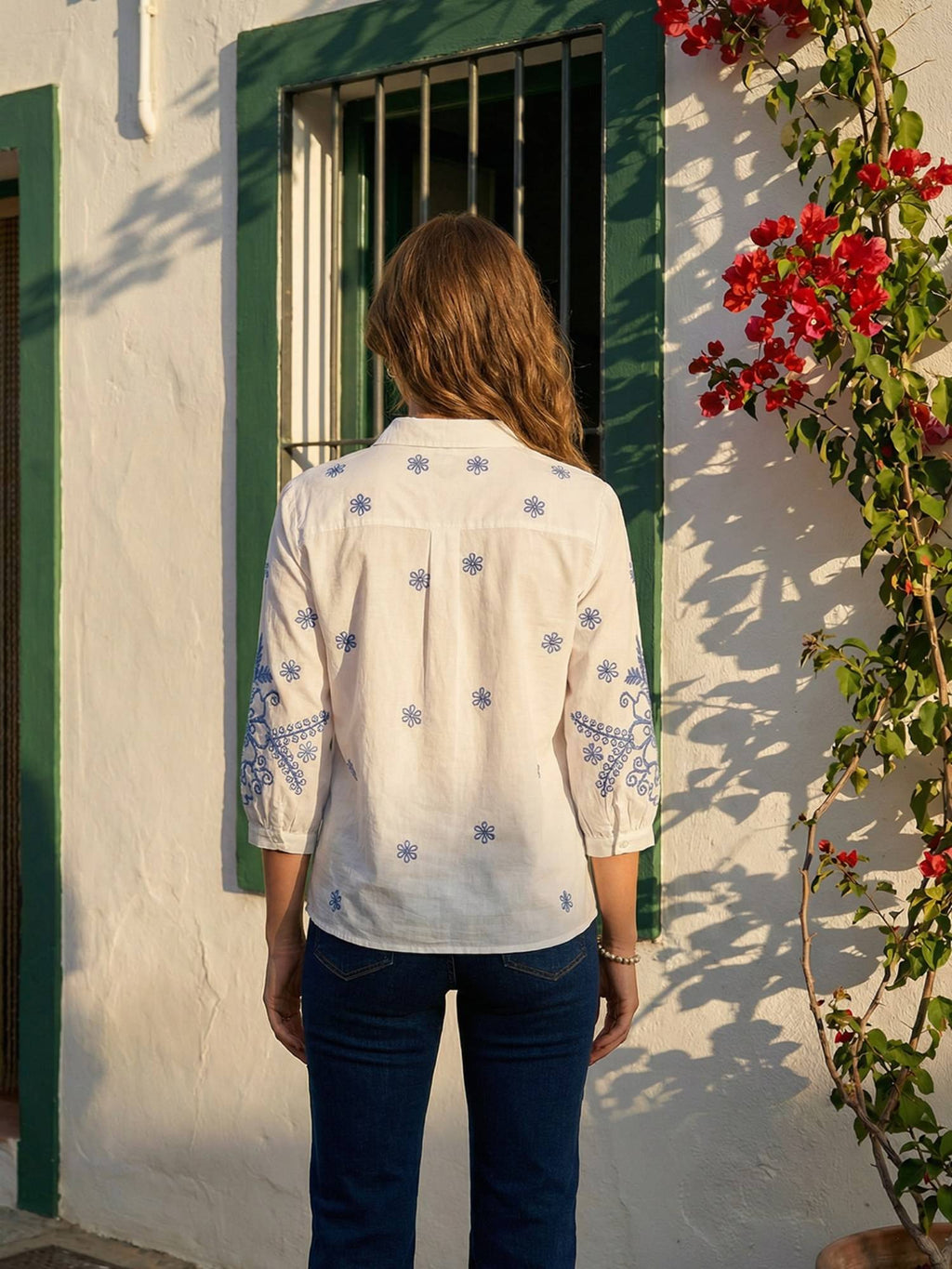 Cotton White Floral Embroidered Shirt | S67 - view 2