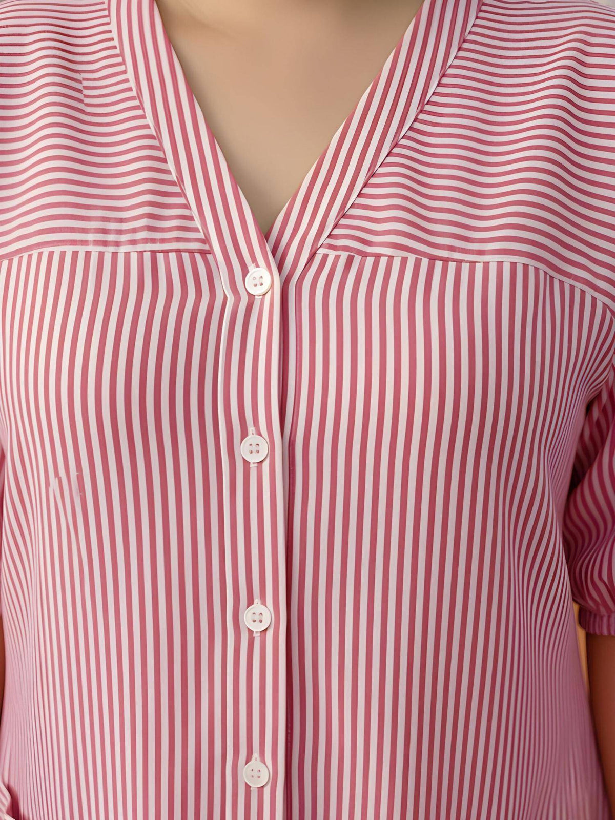 Women Pink Cotton Stripes Dress | D56 - view 5