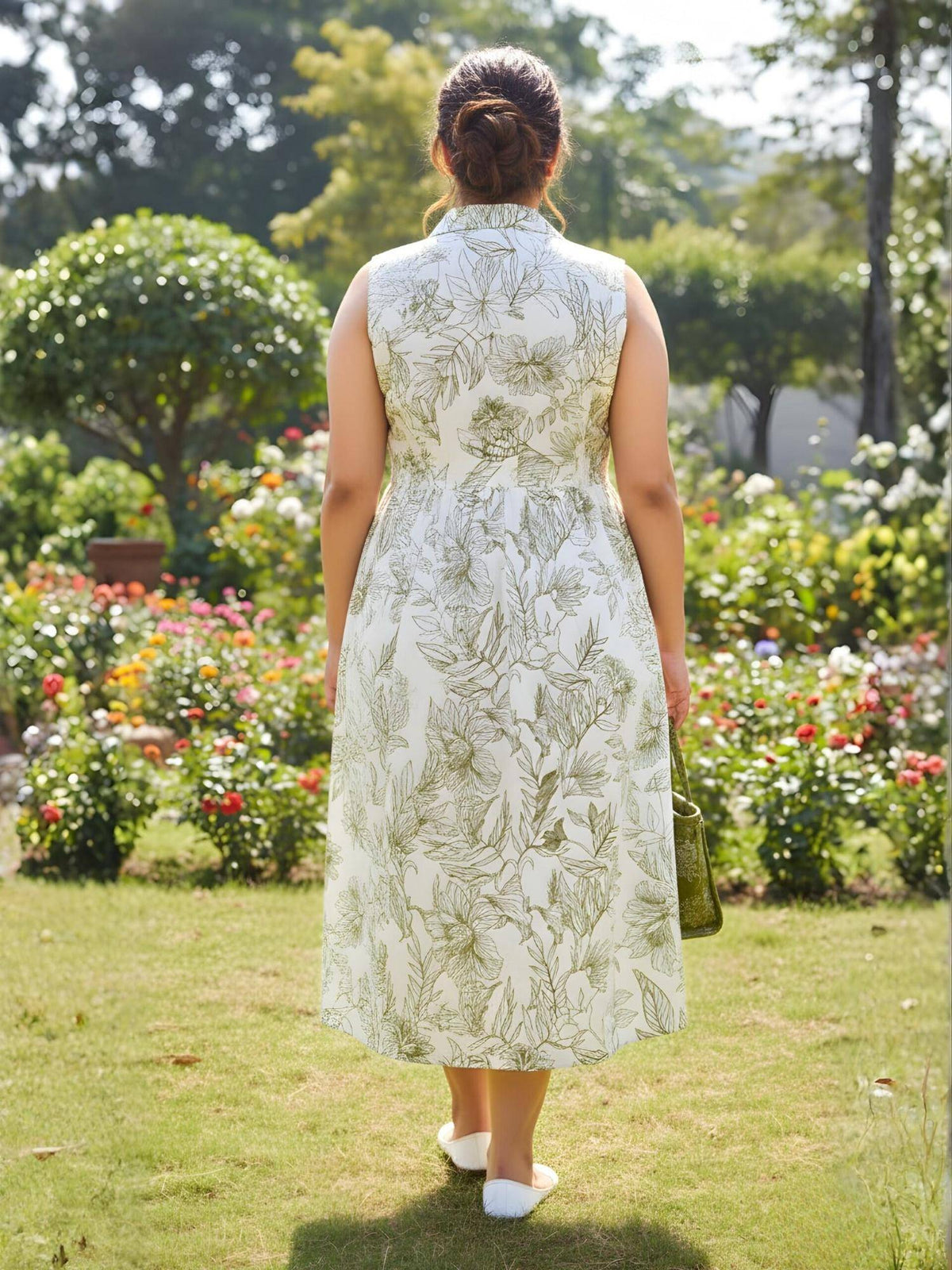 Women Beige Cotton Floral Dress | D56 - view 2