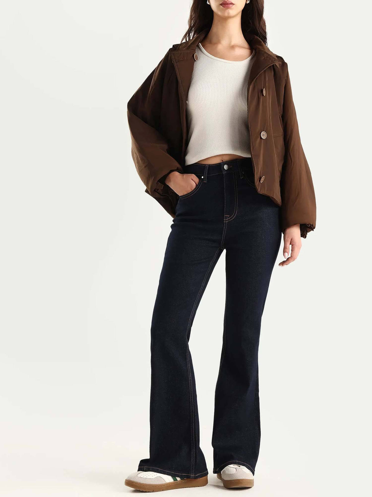 Navy Blue Solid Relaxed Carrot Fit Jeans | BT10 - view 2