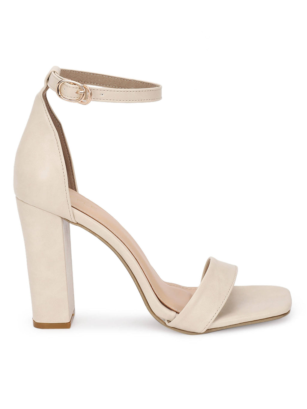 Cream Solid Heels Sandals | H78 - view 4