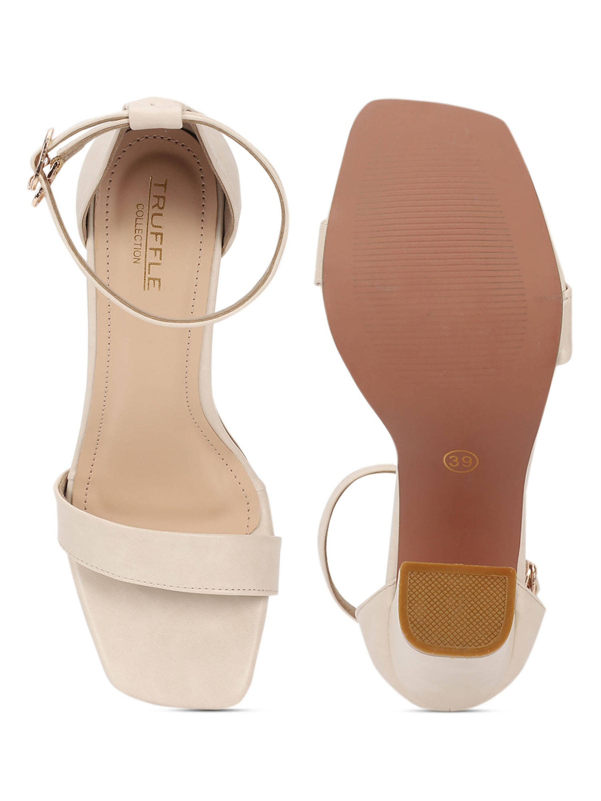 Cream Solid Heels Sandals | H78 - view 5