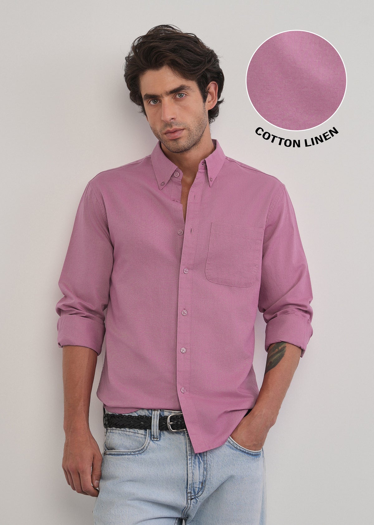 Pink Cotton Linen Plain Shirt