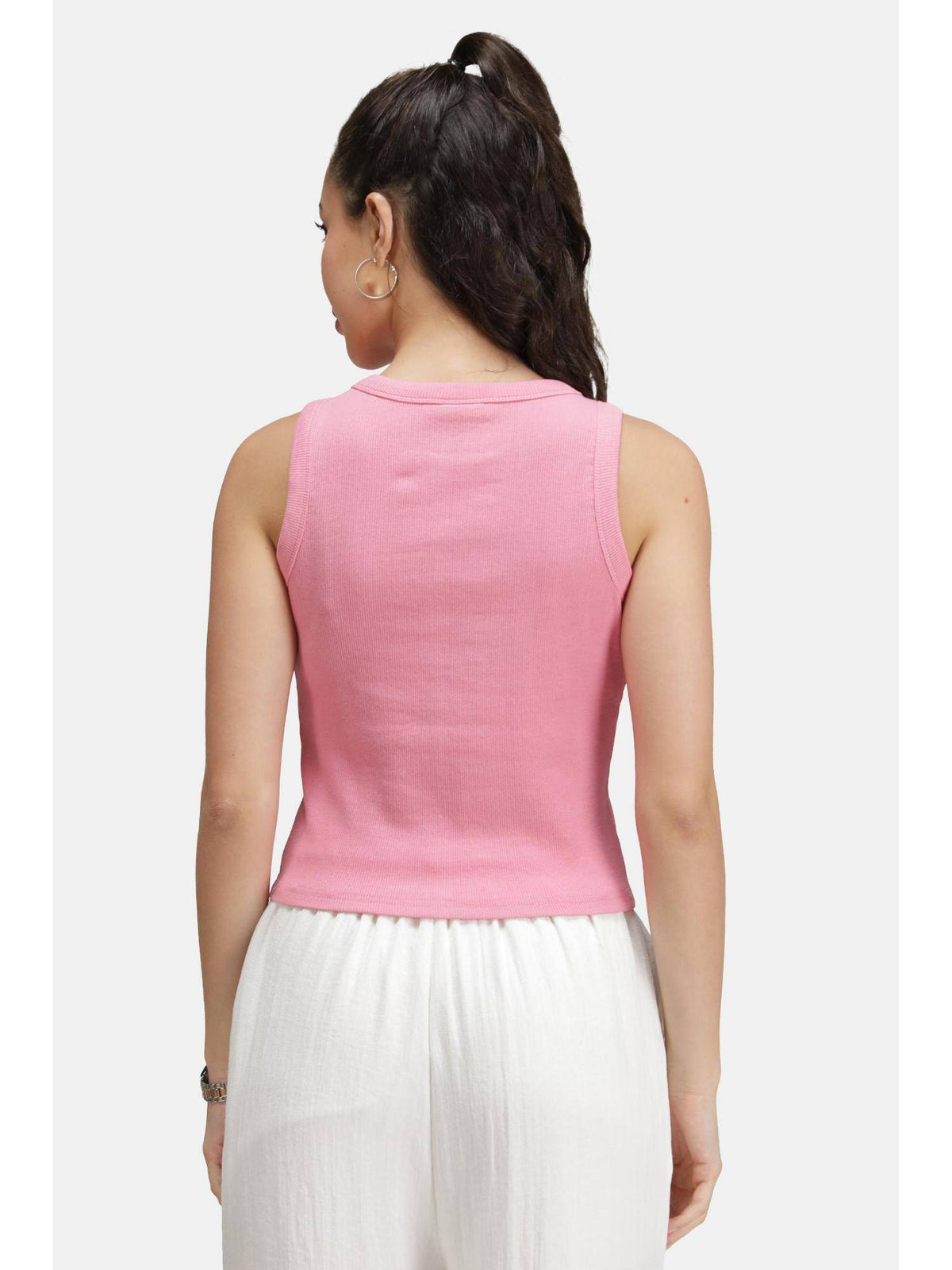 Solid Cotton Pink Ribbed Tank Top for Women | TT98 - view 5