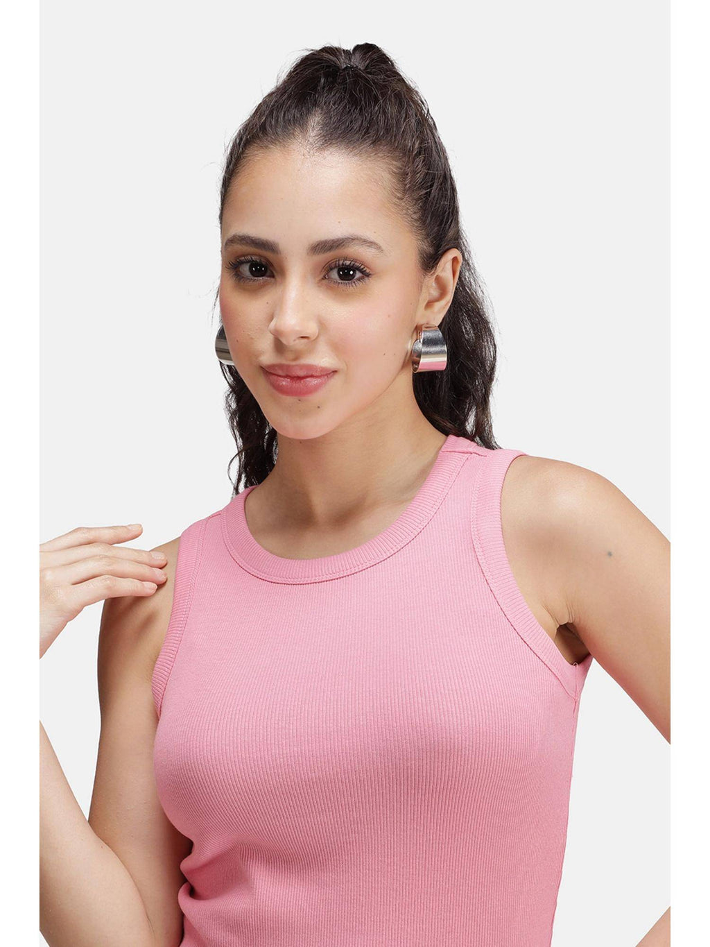 Solid Cotton Pink Ribbed Tank Top for Women | TT98 - view 6