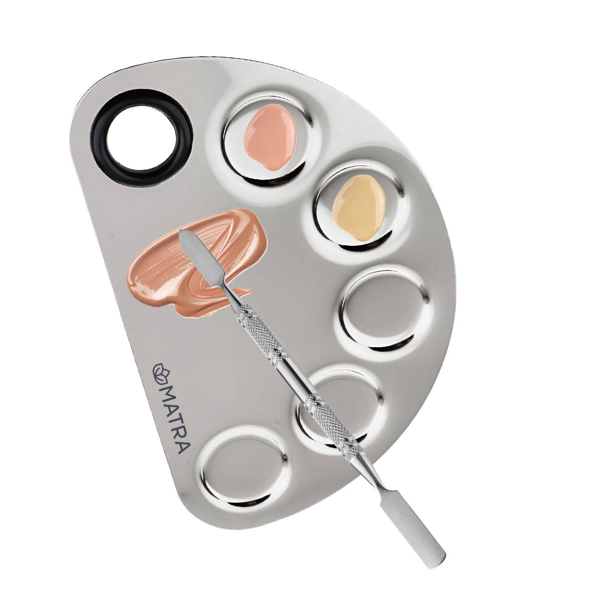 Stainless Steel Round Makeup Mixing Palette with Spatula Tool & Dips Cosmetic Tray | C83 - view 1