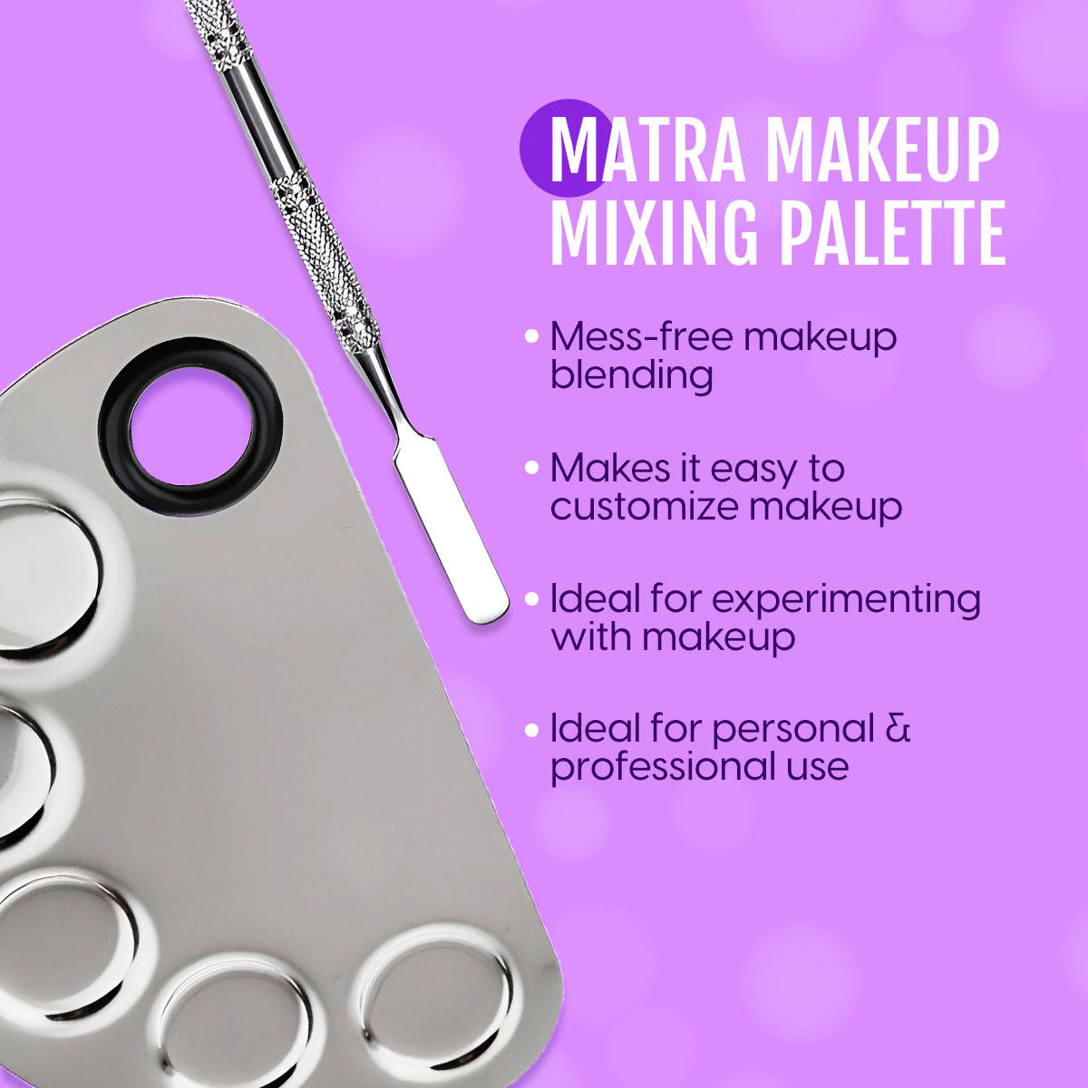 Stainless Steel Round Makeup Mixing Palette with Spatula Tool & Dips Cosmetic Tray | C83 - view 2