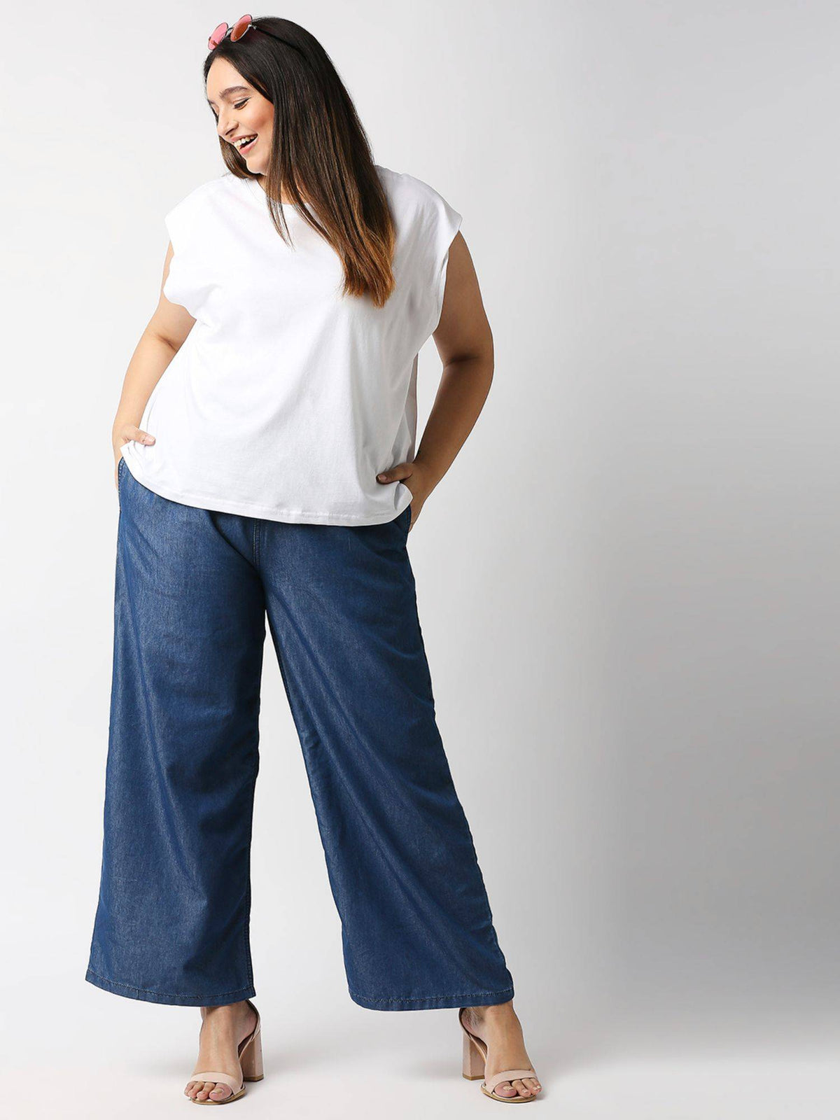 Plus Size Women Relaxed Fit High-Rise Light Fade Pure Cotton Jeans | RF89 - view 1
