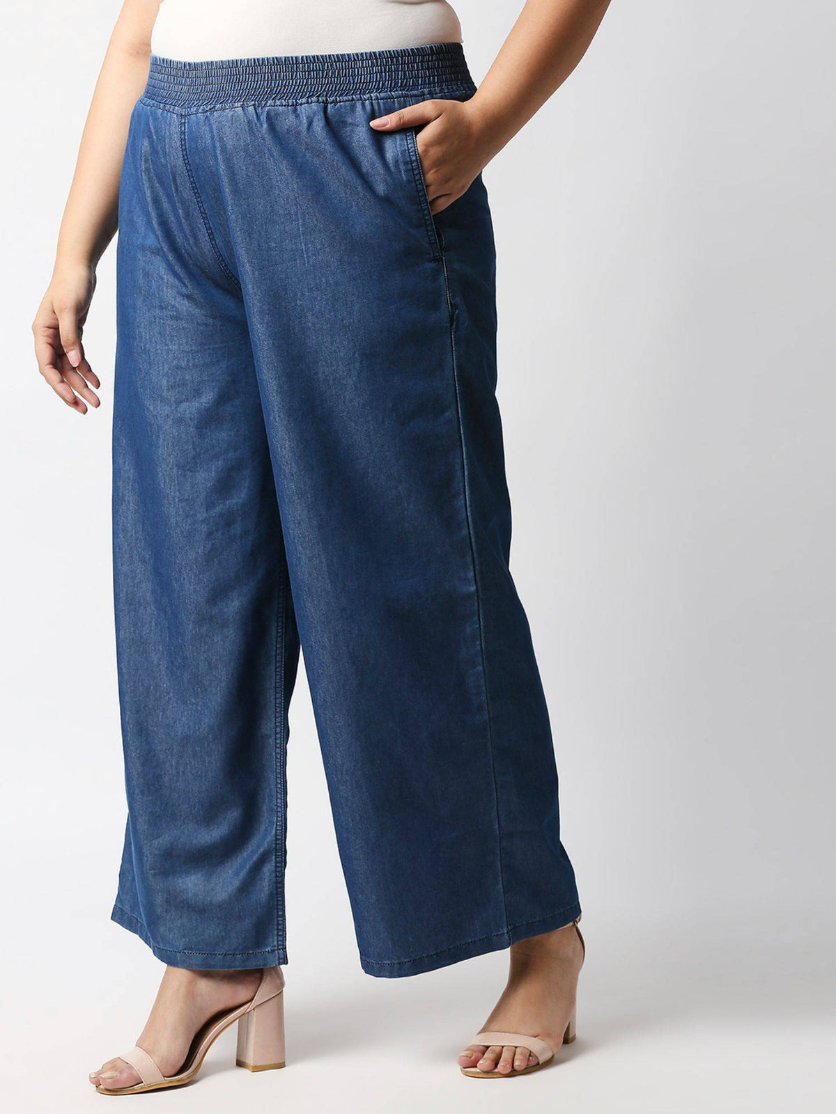 Plus Size Women Relaxed Fit High-Rise Light Fade Pure Cotton Jeans | RF89 - view 3