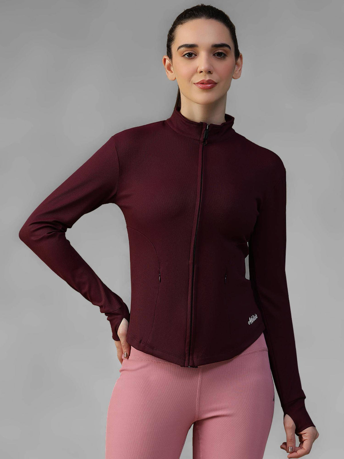 Burgundy Women's Everyday Sporty Zip-Up Gym and Training Jacket | JK12 - view 1