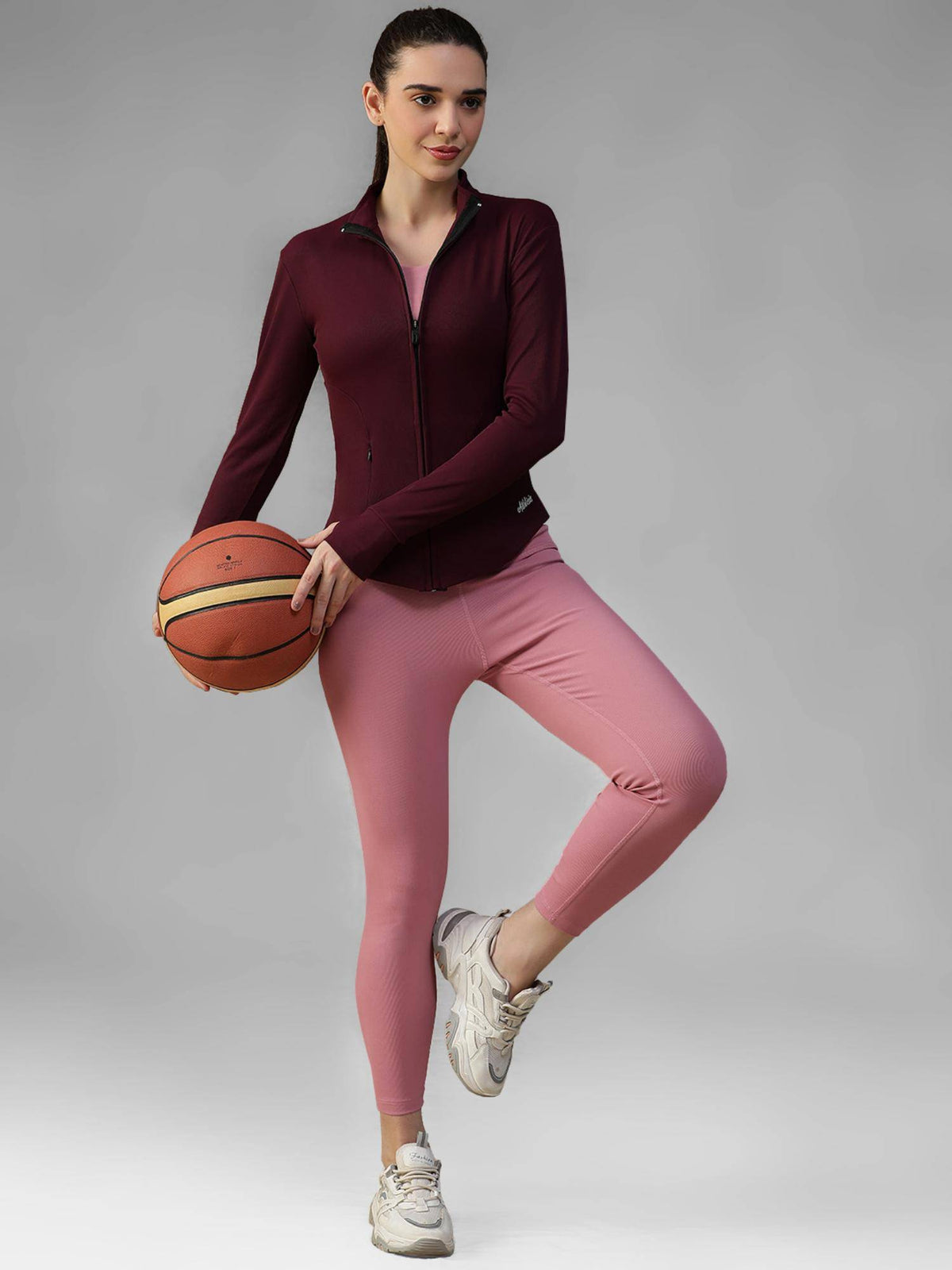 Burgundy Women's Everyday Sporty Zip-Up Gym and Training Jacket | JK12 - view 5