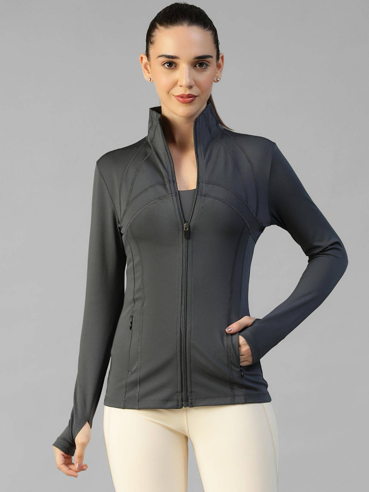 Khaki Women's Everyday Sporty Zip-Up Gym and Training Jacket | JK12 - view 31