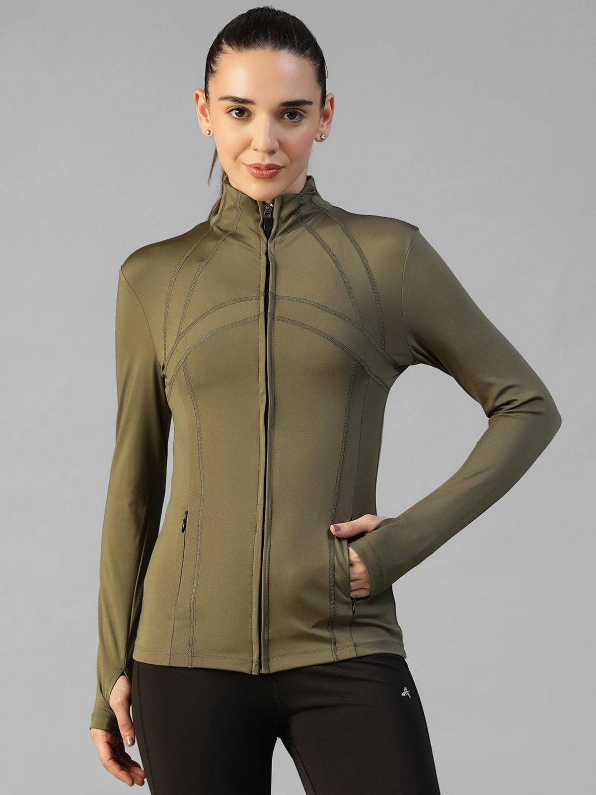 Olive Women's Everyday Sporty Zip-Up Gym and Training Jacket | JK12 - view 1