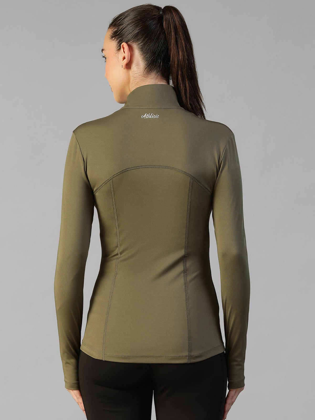 Olive Women's Everyday Sporty Zip-Up Gym and Training Jacket | JK12 - view 4