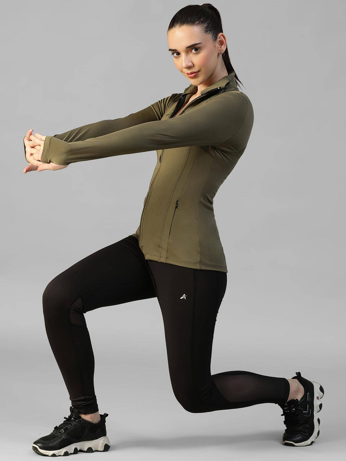 Olive Women's Everyday Sporty Zip-Up Gym and Training Jacket | JK12 - view 5