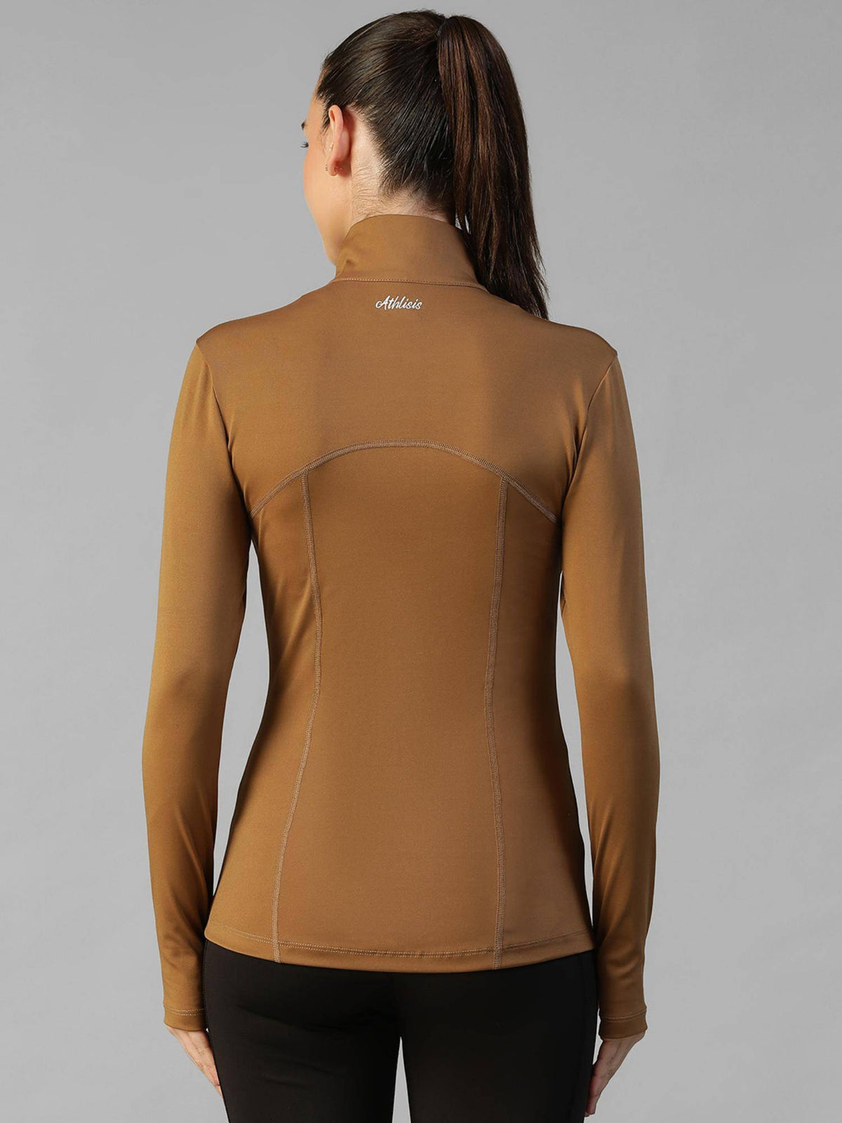 Khaki Women's Everyday Sporty Zip-Up Gym and Training Jacket | JK12 - view 4