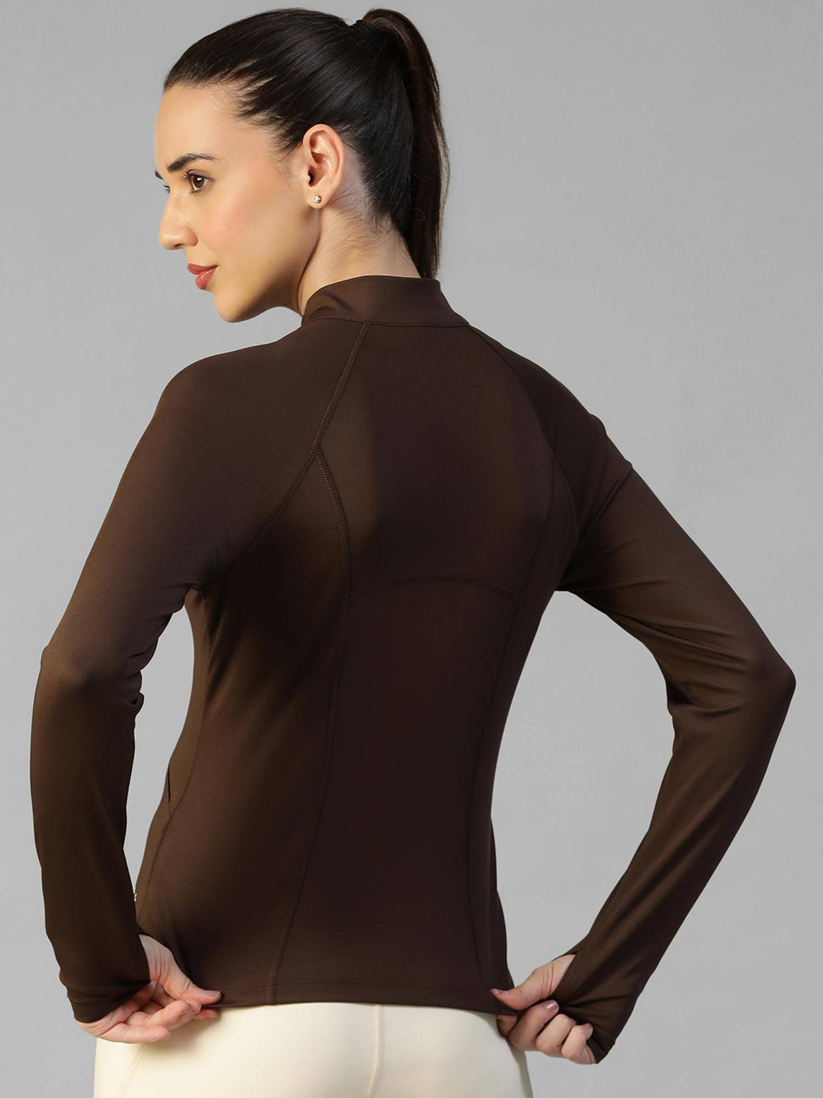 Brown Women's Everyday Sporty Zip-Up Gym and Training Jacket | JK12 - view 4